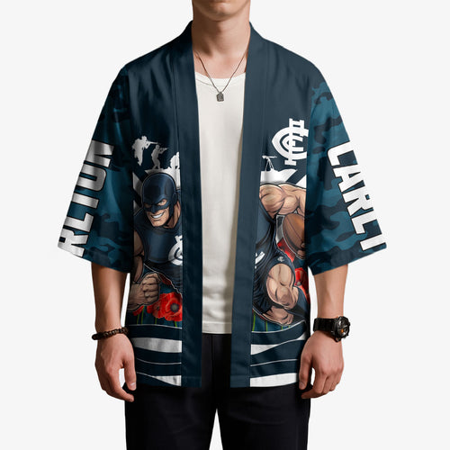 Personalised Carlton Blues ANZAC Kimono Military Remembrance Australian Football Mascot Camouflage