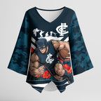 Personalised Carlton Blues ANZAC Kimono Sleeve Blouse Military Remembrance Australian Football Mascot Camouflage