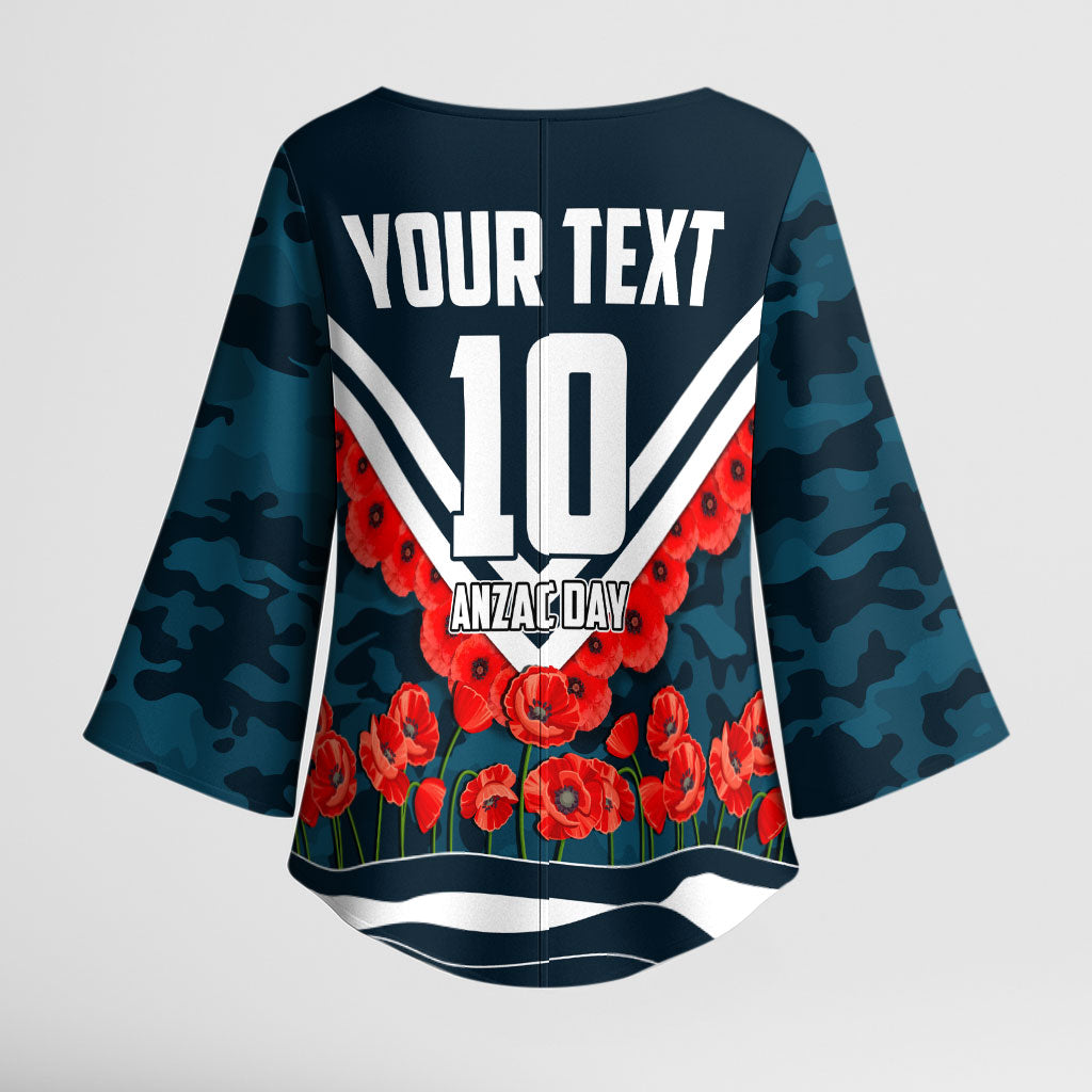 Personalised Carlton Blues ANZAC Kimono Sleeve Blouse Military Remembrance Australian Football Mascot Camouflage