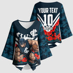 Personalised Carlton Blues ANZAC Kimono Sleeve Blouse Military Remembrance Australian Football Mascot Camouflage