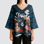 Personalised Carlton Blues ANZAC Kimono Sleeve Blouse Military Remembrance Australian Football Mascot Camouflage