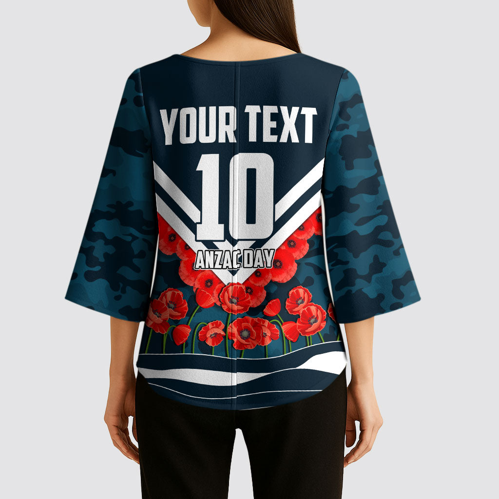 Personalised Carlton Blues ANZAC Kimono Sleeve Blouse Military Remembrance Australian Football Mascot Camouflage