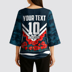 Personalised Carlton Blues ANZAC Kimono Sleeve Blouse Military Remembrance Australian Football Mascot Camouflage