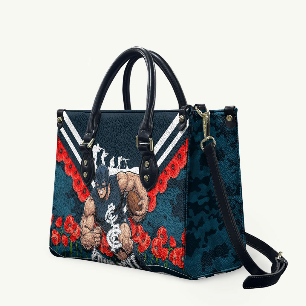 Personalised Carlton Blues ANZAC Leather Bag Military Remembrance Australian Football Mascot Camouflage