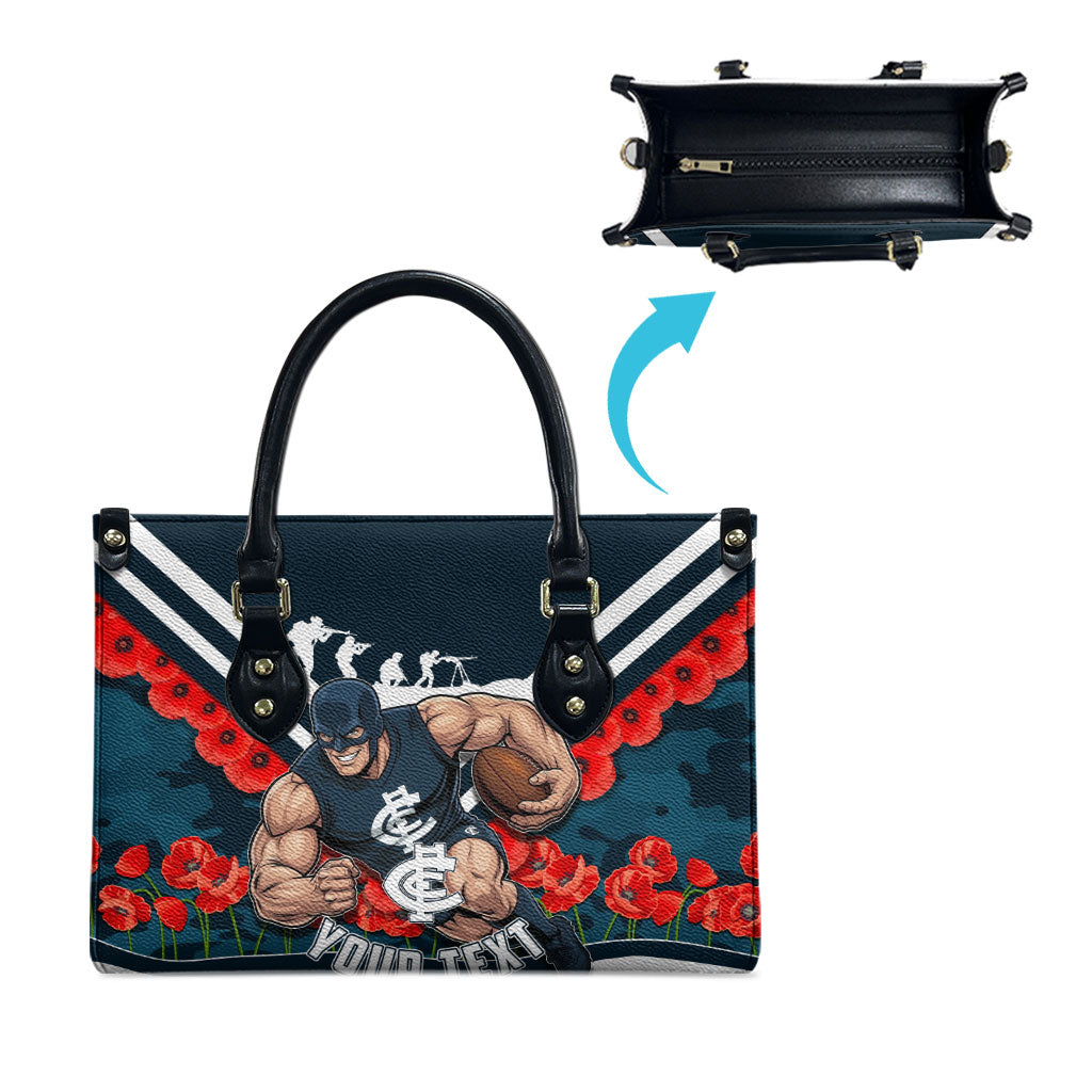Personalised Carlton Blues ANZAC Leather Bag Military Remembrance Australian Football Mascot Camouflage