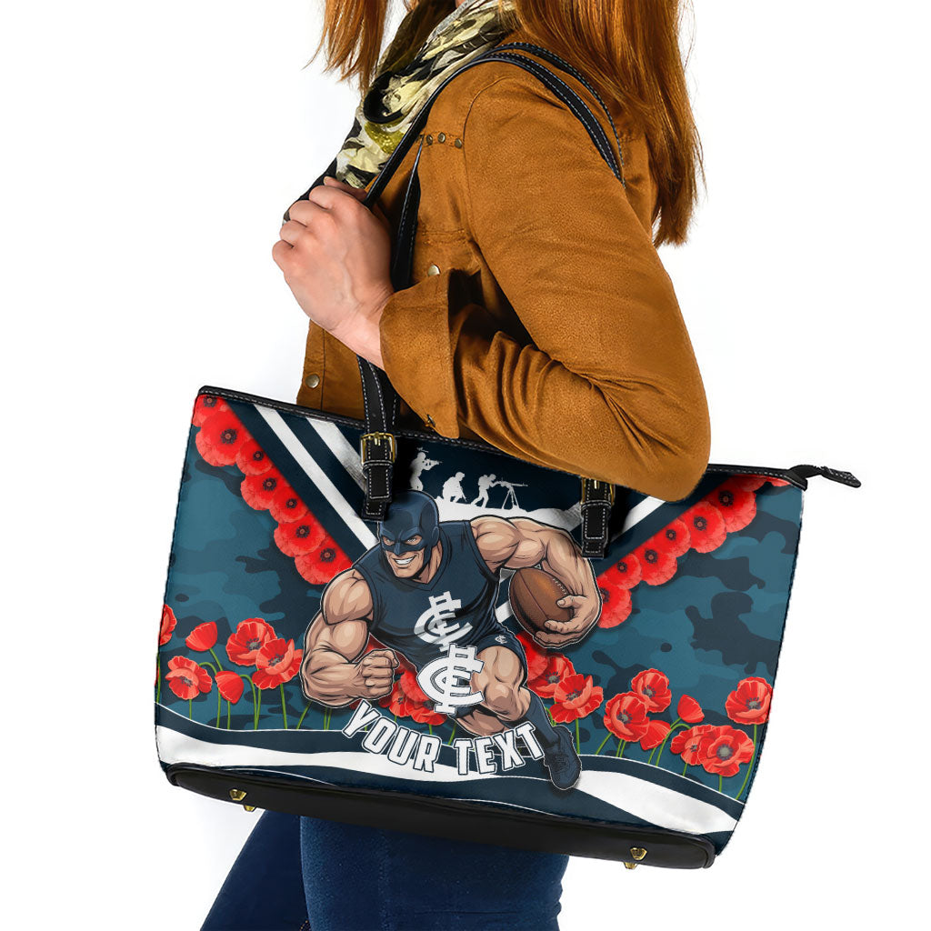 Personalised Carlton Blues ANZAC Leather Tote Bag Military Remembrance Australian Football Mascot Camouflage