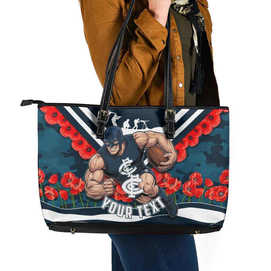 Personalised Carlton Blues ANZAC Leather Tote Bag Military Remembrance Australian Football Mascot Camouflage