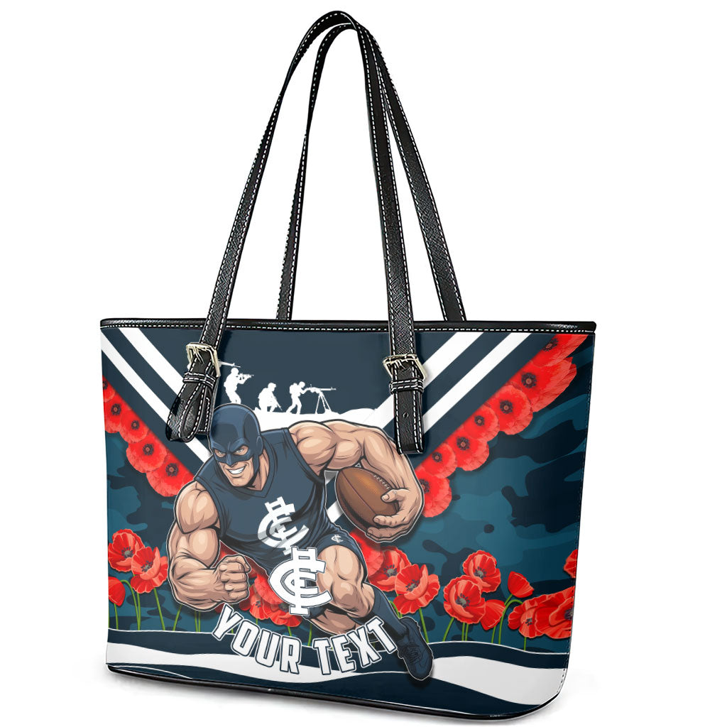 Personalised Carlton Blues ANZAC Leather Tote Bag Military Remembrance Australian Football Mascot Camouflage