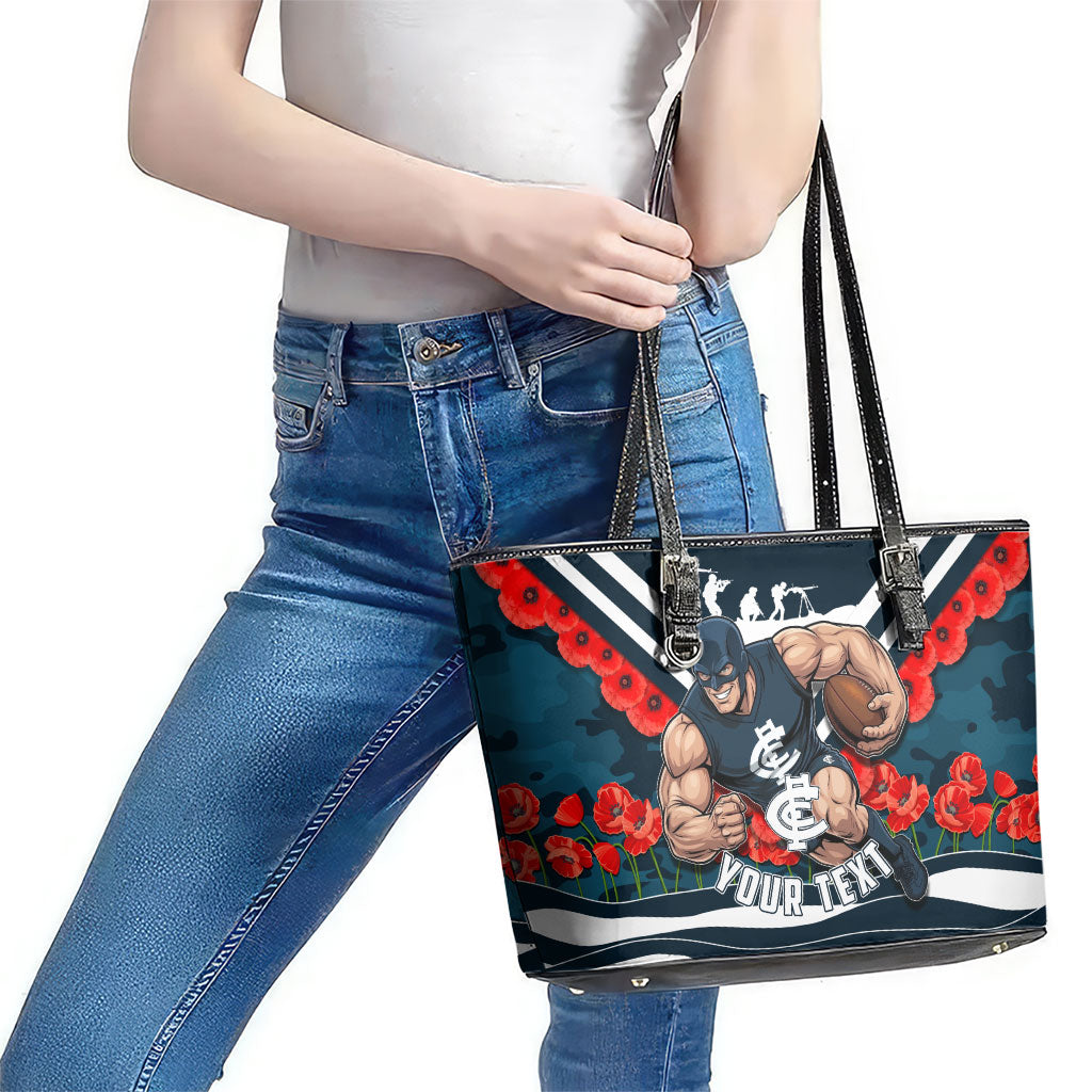 Personalised Carlton Blues ANZAC Leather Tote Bag Military Remembrance Australian Football Mascot Camouflage