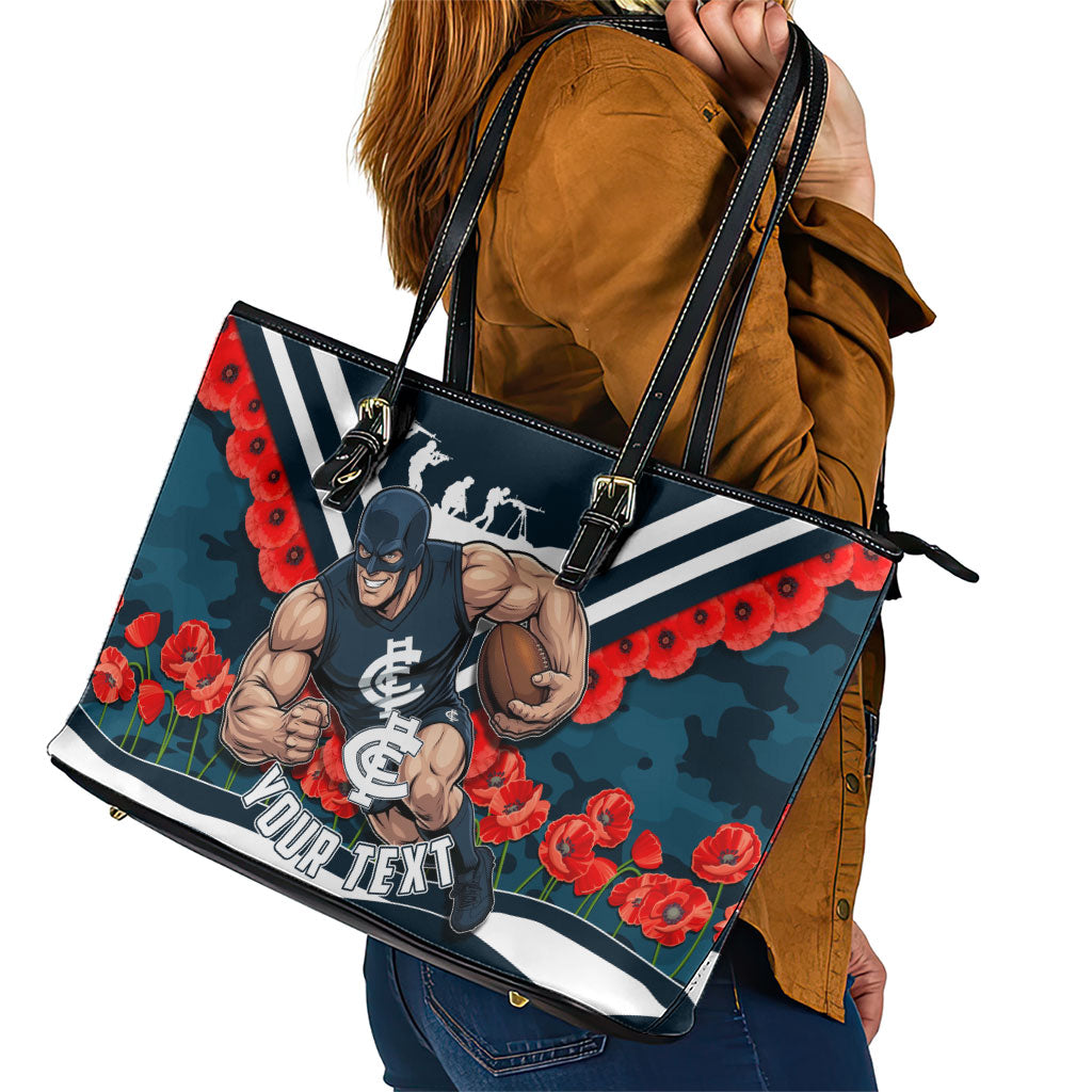 Personalised Carlton Blues ANZAC Leather Tote Bag Military Remembrance Australian Football Mascot Camouflage