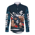 Personalised Carlton Blues ANZAC Long Sleeve Button Shirt Military Remembrance Australian Football Mascot Camouflage