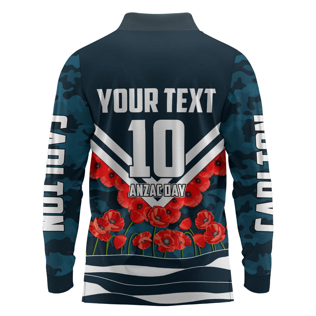 Personalised Carlton Blues ANZAC Long Sleeve Polo Shirt Military Remembrance Australian Football Mascot Camouflage