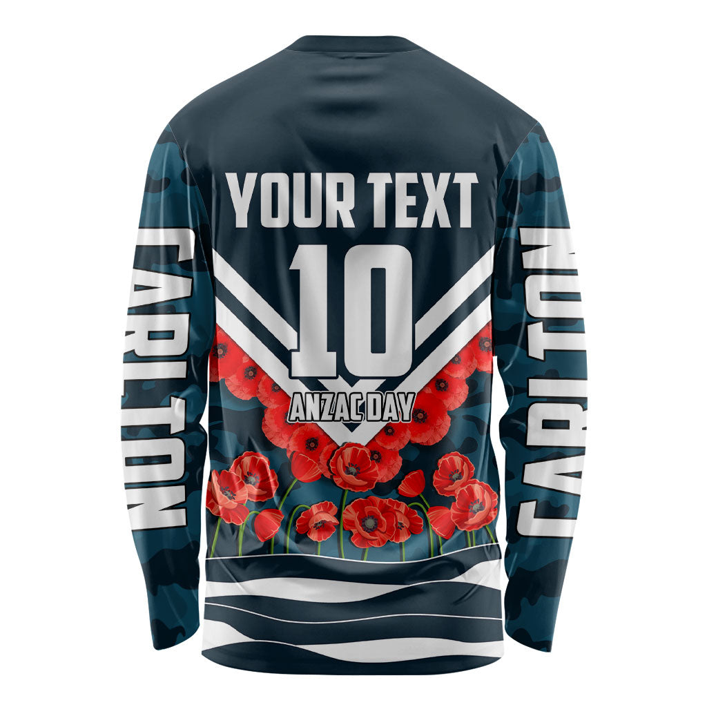 Personalised Carlton Blues ANZAC Long Sleeve Shirt Military Remembrance Australian Football Mascot Camouflage