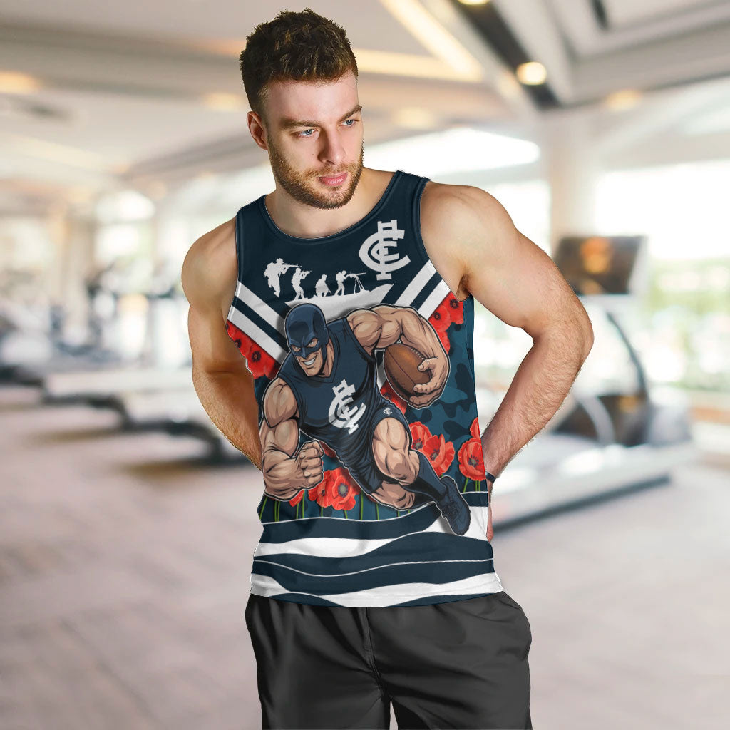 Personalised Carlton Blues ANZAC Men Tank Top Military Remembrance Australian Football Mascot Camouflage