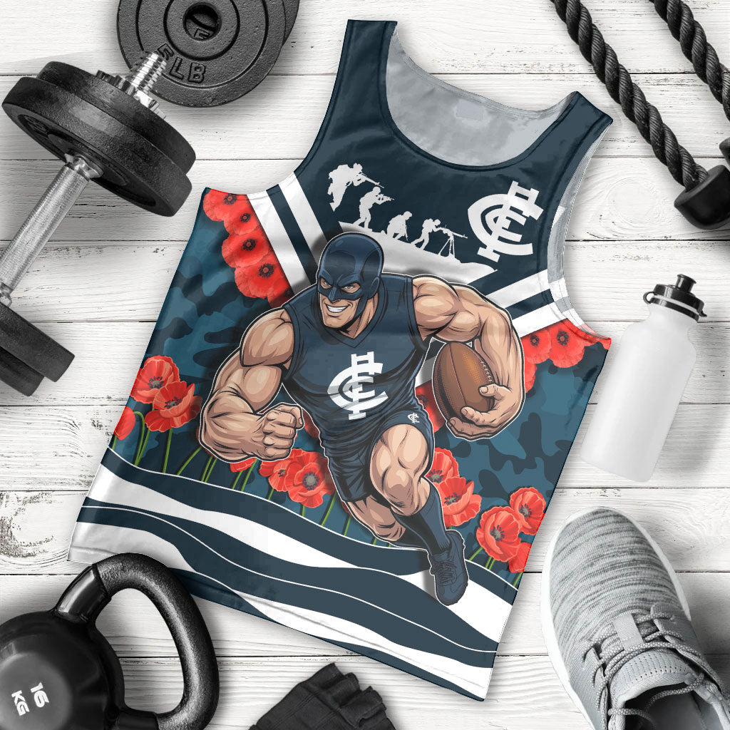 Personalised Carlton Blues ANZAC Men Tank Top Military Remembrance Australian Football Mascot Camouflage