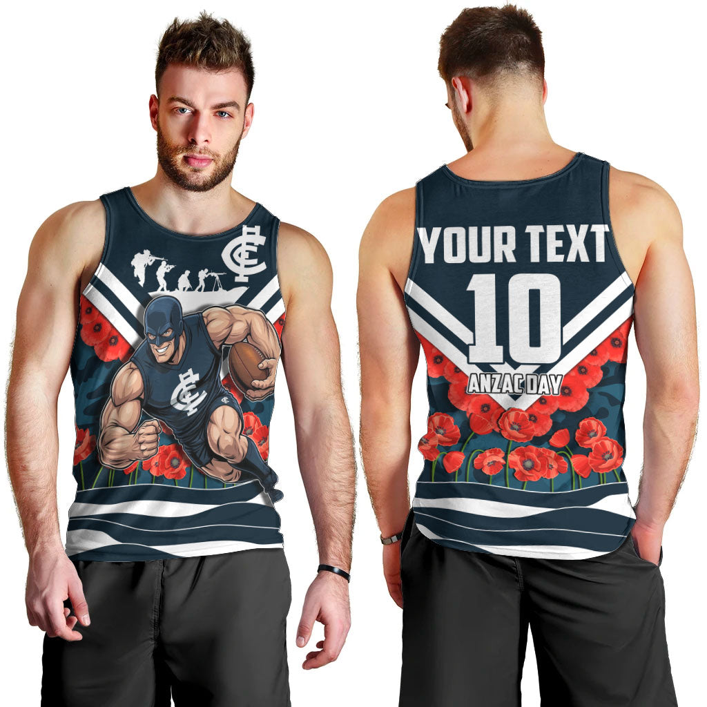 Personalised Carlton Blues ANZAC Men Tank Top Military Remembrance Australian Football Mascot Camouflage