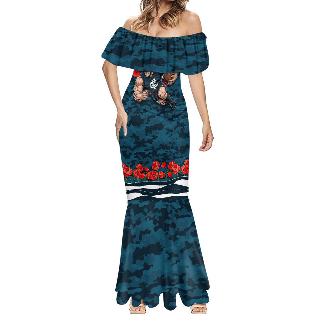 Personalised Carlton Blues ANZAC Mermaid Dress Military Remembrance Australian Football Mascot Camouflage