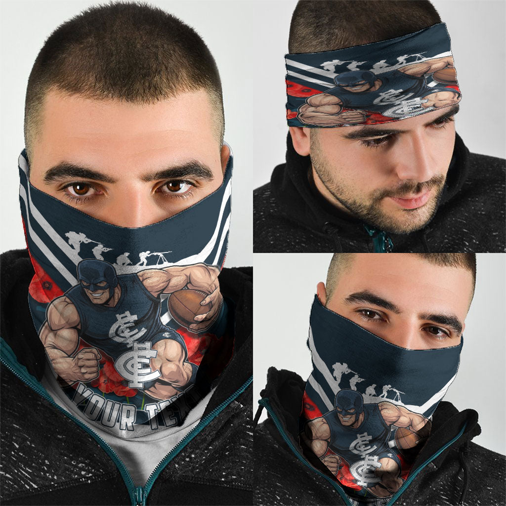 Personalised Carlton Blues ANZAC Neck Gaiter Military Remembrance Australian Football Mascot Camouflage