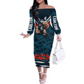 Personalised Carlton Blues ANZAC Off The Shoulder Long Sleeve Dress Military Remembrance Australian Football Mascot Camouflage