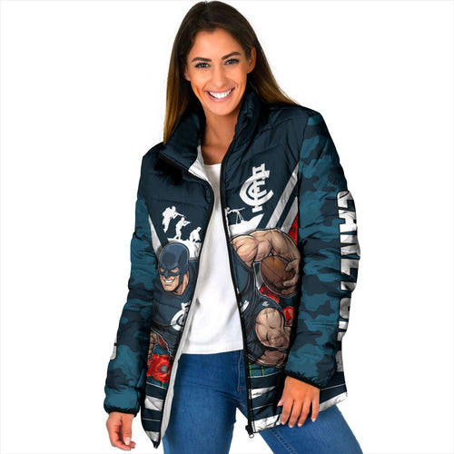 Personalised Carlton Blues ANZAC Padded Jacket Military Remembrance Australian Football Mascot Camouflage