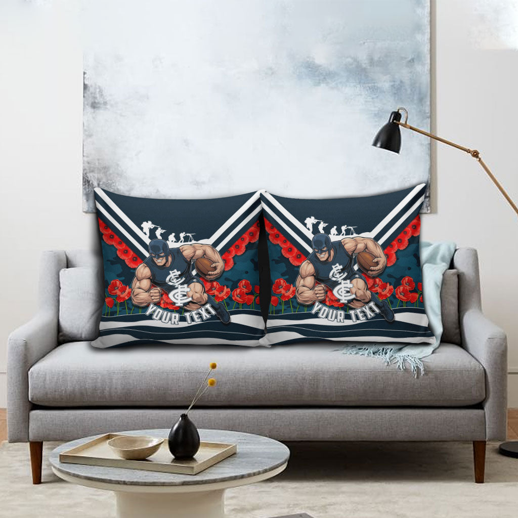 Personalised Carlton Blues ANZAC Pillow Cover Military Remembrance Australian Football Mascot Camouflage