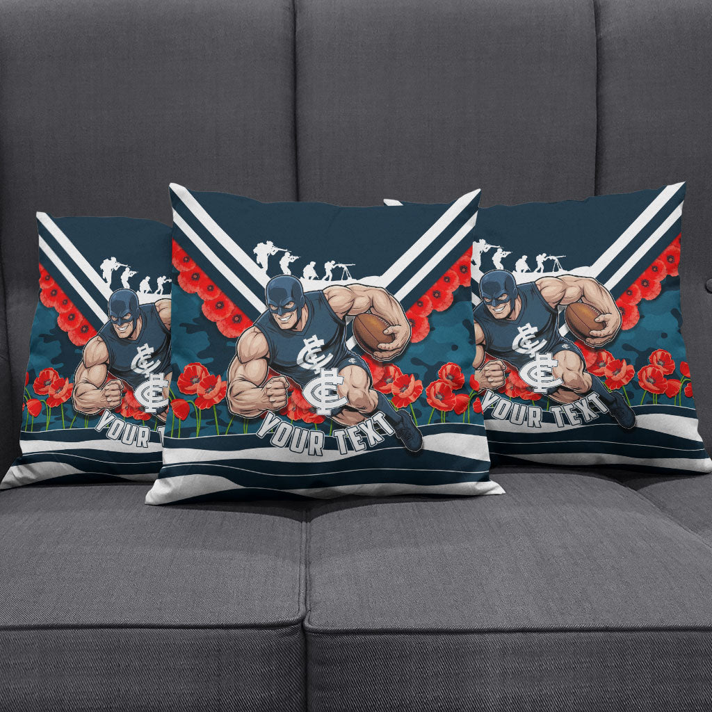 Personalised Carlton Blues ANZAC Pillow Cover Military Remembrance Australian Football Mascot Camouflage