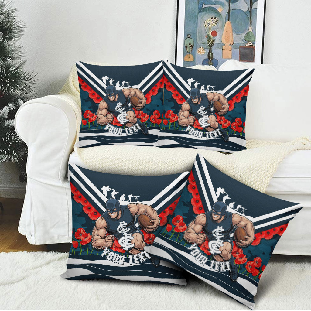 Personalised Carlton Blues ANZAC Pillow Cover Military Remembrance Australian Football Mascot Camouflage