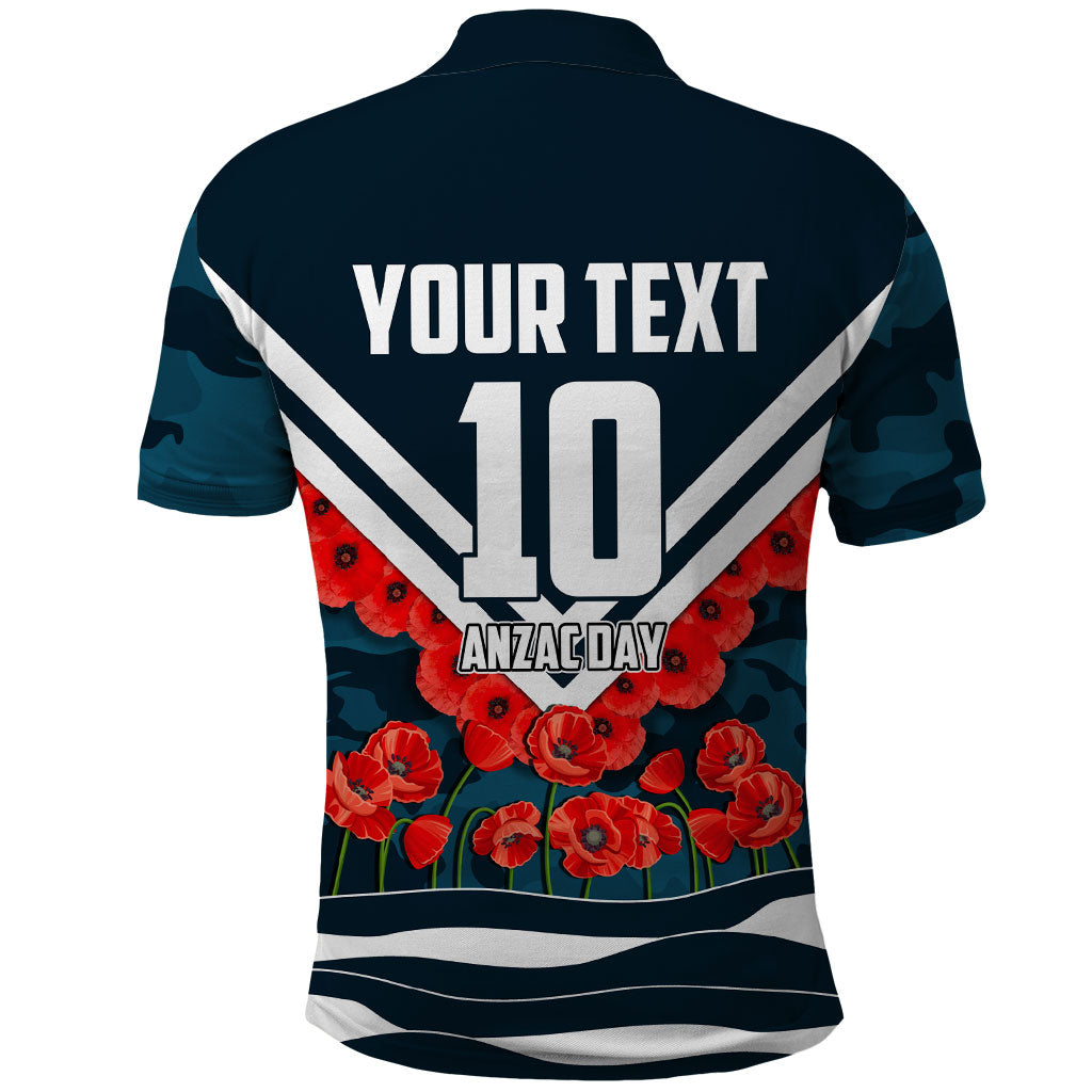 Personalised Carlton Blues ANZAC Polo Shirt Military Remembrance Australian Football Mascot Camouflage