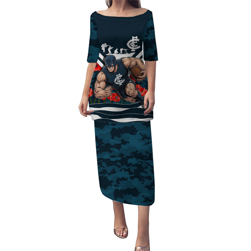 Personalised Carlton Blues ANZAC Puletasi Military Remembrance Australian Football Mascot Camouflage