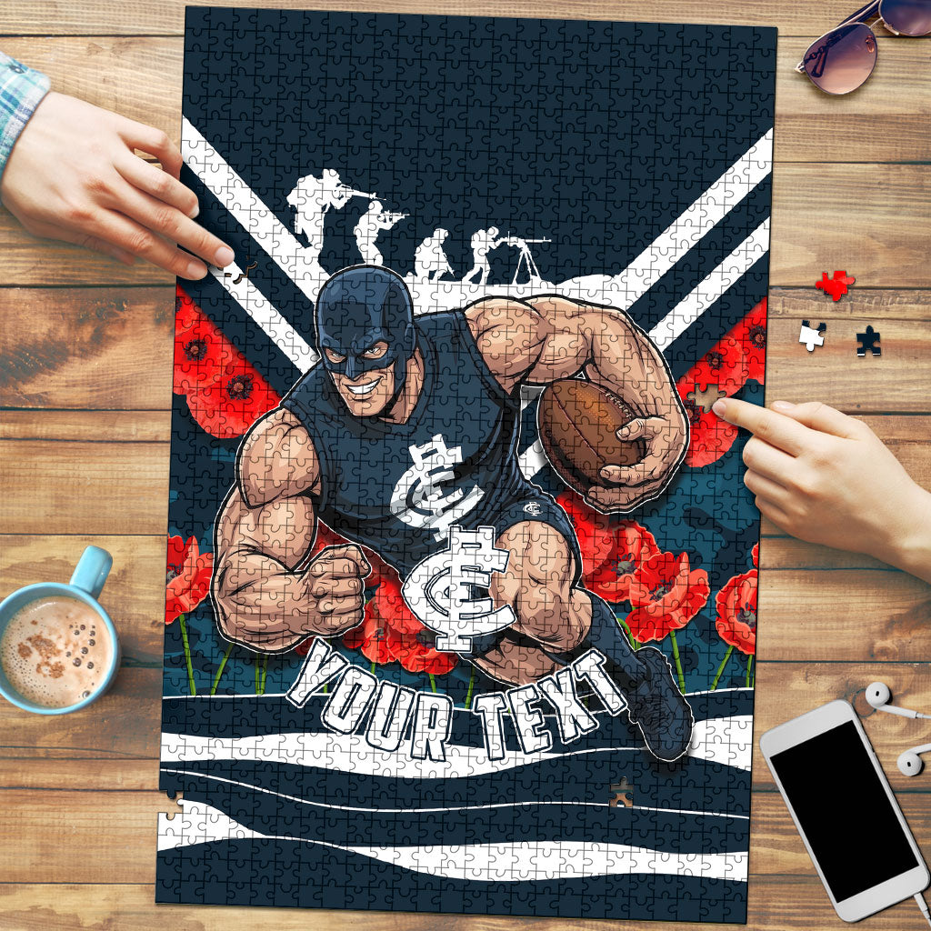 Personalised Carlton Blues ANZAC Puzzle Military Remembrance Australian Football Mascot Camouflage