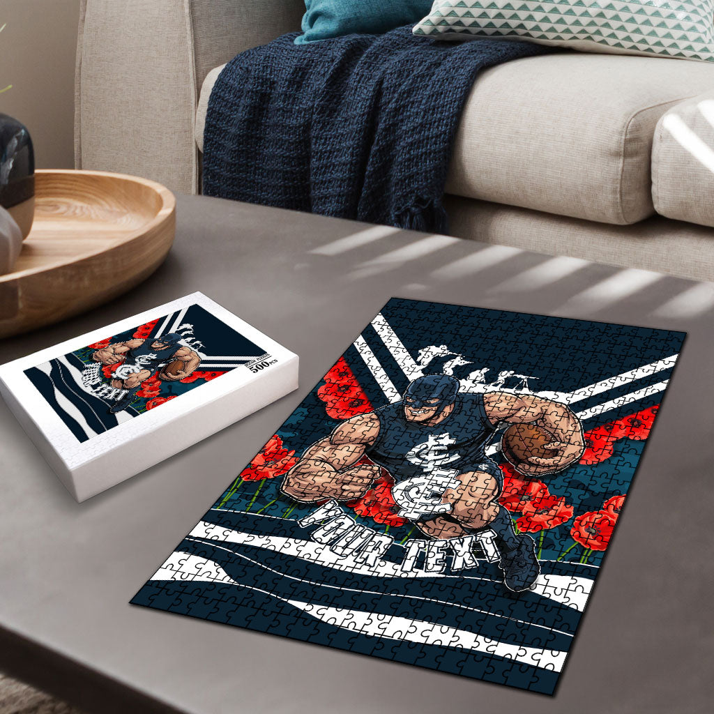 Personalised Carlton Blues ANZAC Puzzle Military Remembrance Australian Football Mascot Camouflage