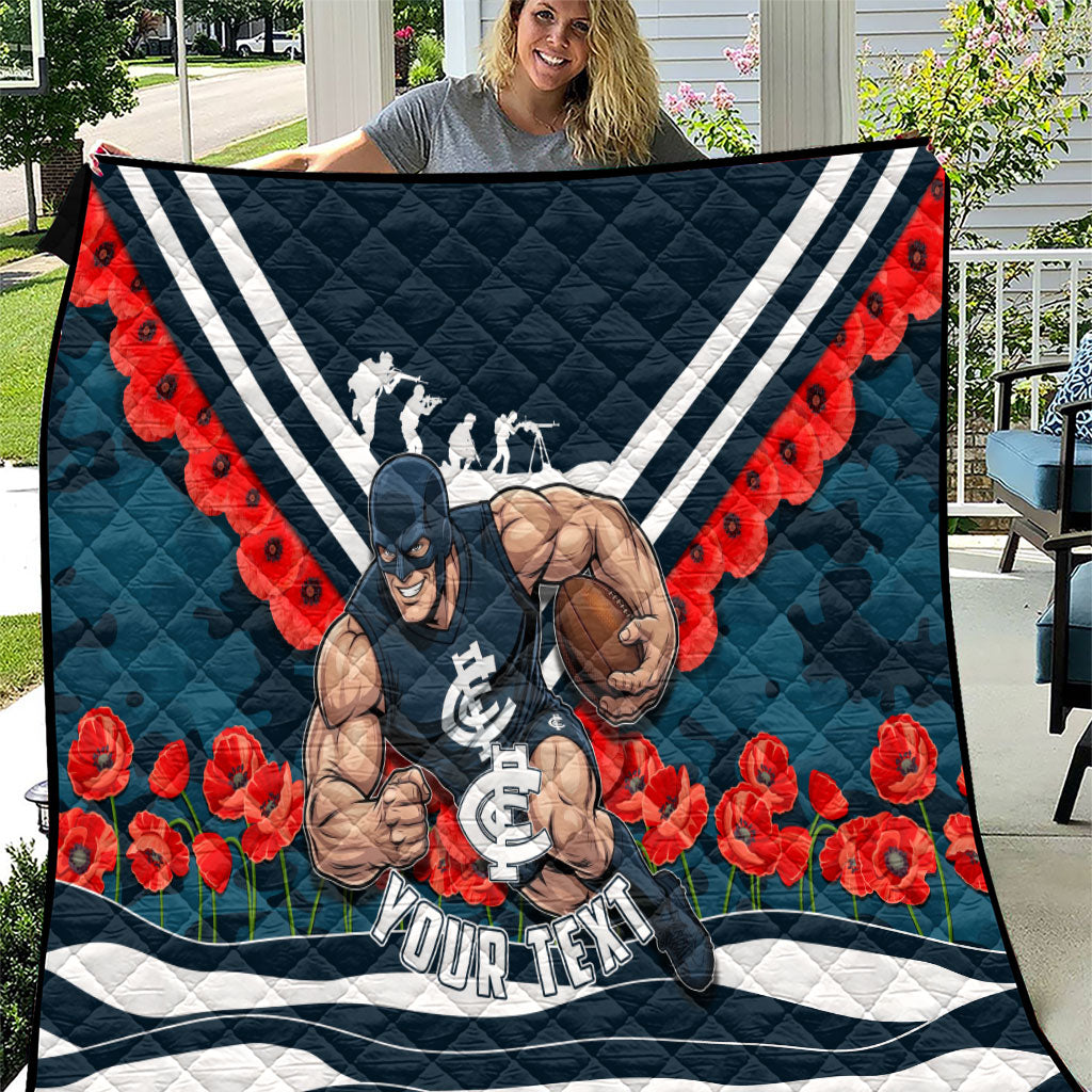 Personalised Carlton Blues ANZAC Quilt Military Remembrance Australian Football Mascot Camouflage