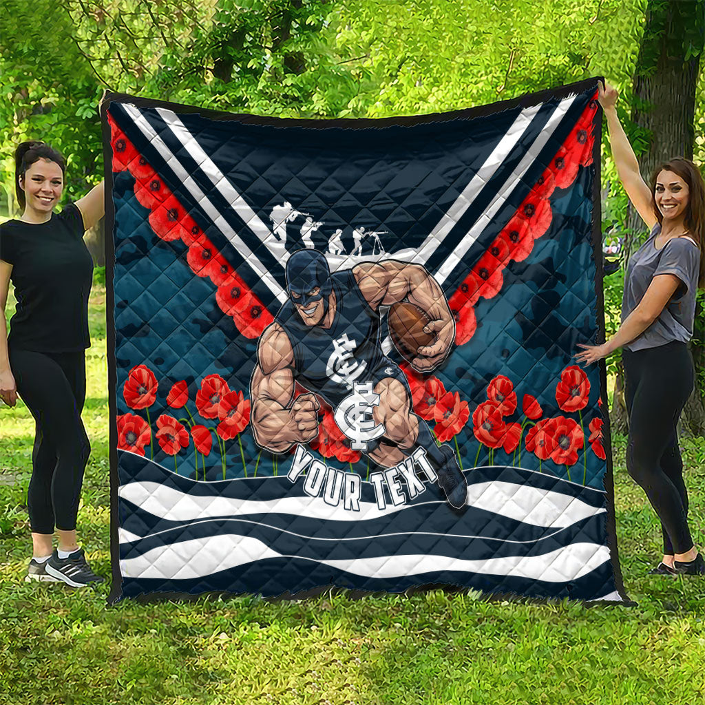 Personalised Carlton Blues ANZAC Quilt Military Remembrance Australian Football Mascot Camouflage