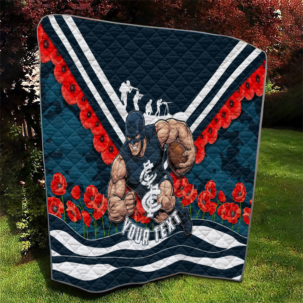 Personalised Carlton Blues ANZAC Quilt Military Remembrance Australian Football Mascot Camouflage