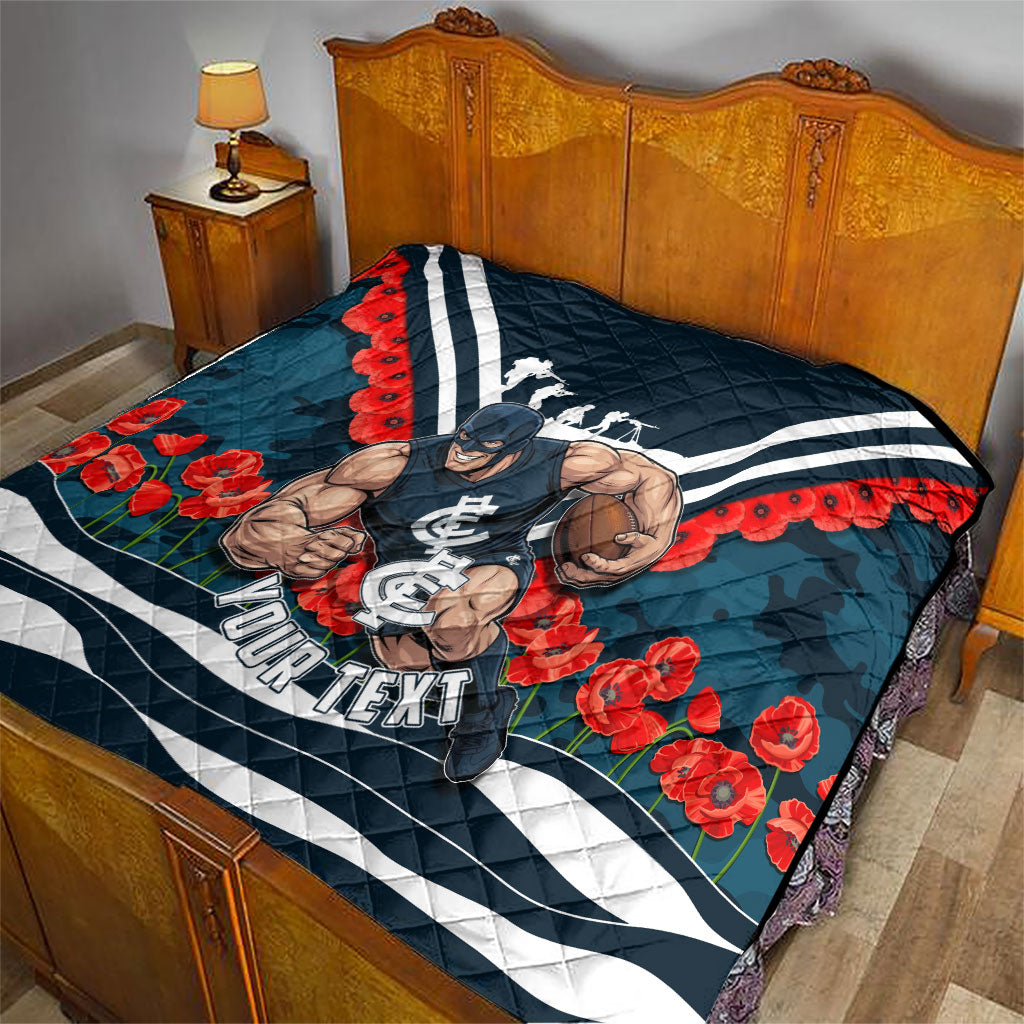 Personalised Carlton Blues ANZAC Quilt Military Remembrance Australian Football Mascot Camouflage