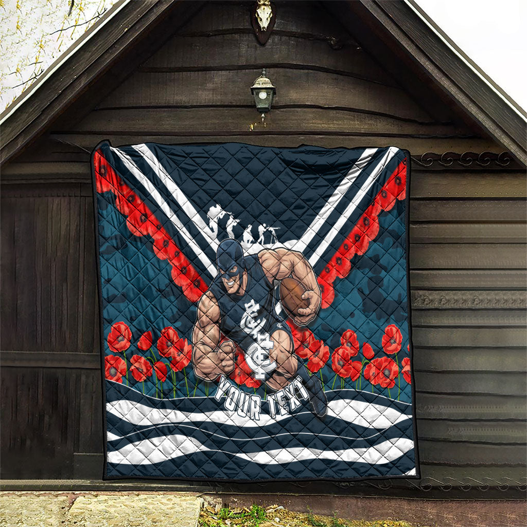 Personalised Carlton Blues ANZAC Quilt Military Remembrance Australian Football Mascot Camouflage
