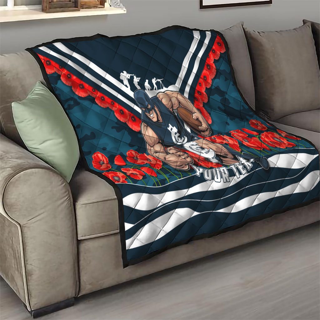 Personalised Carlton Blues ANZAC Quilt Military Remembrance Australian Football Mascot Camouflage