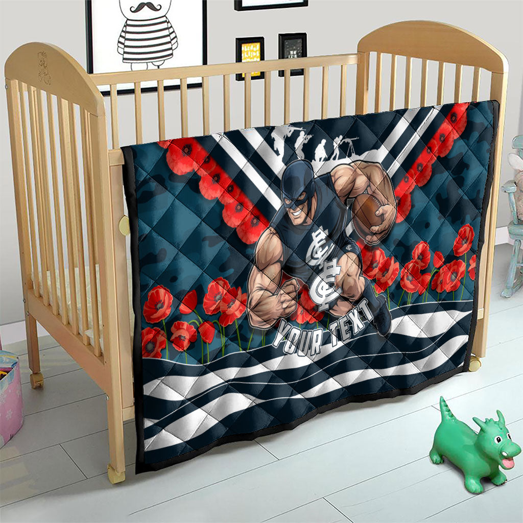Personalised Carlton Blues ANZAC Quilt Military Remembrance Australian Football Mascot Camouflage