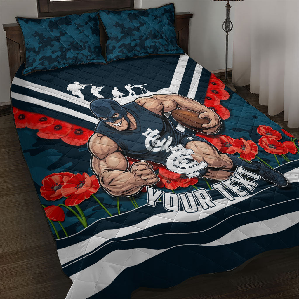 Personalised Carlton Blues ANZAC Quilt Bed Set Military Remembrance Australian Football Mascot Camouflage