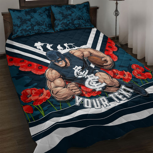 Personalised Carlton Blues ANZAC Quilt Bed Set Military Remembrance Australian Football Mascot Camouflage