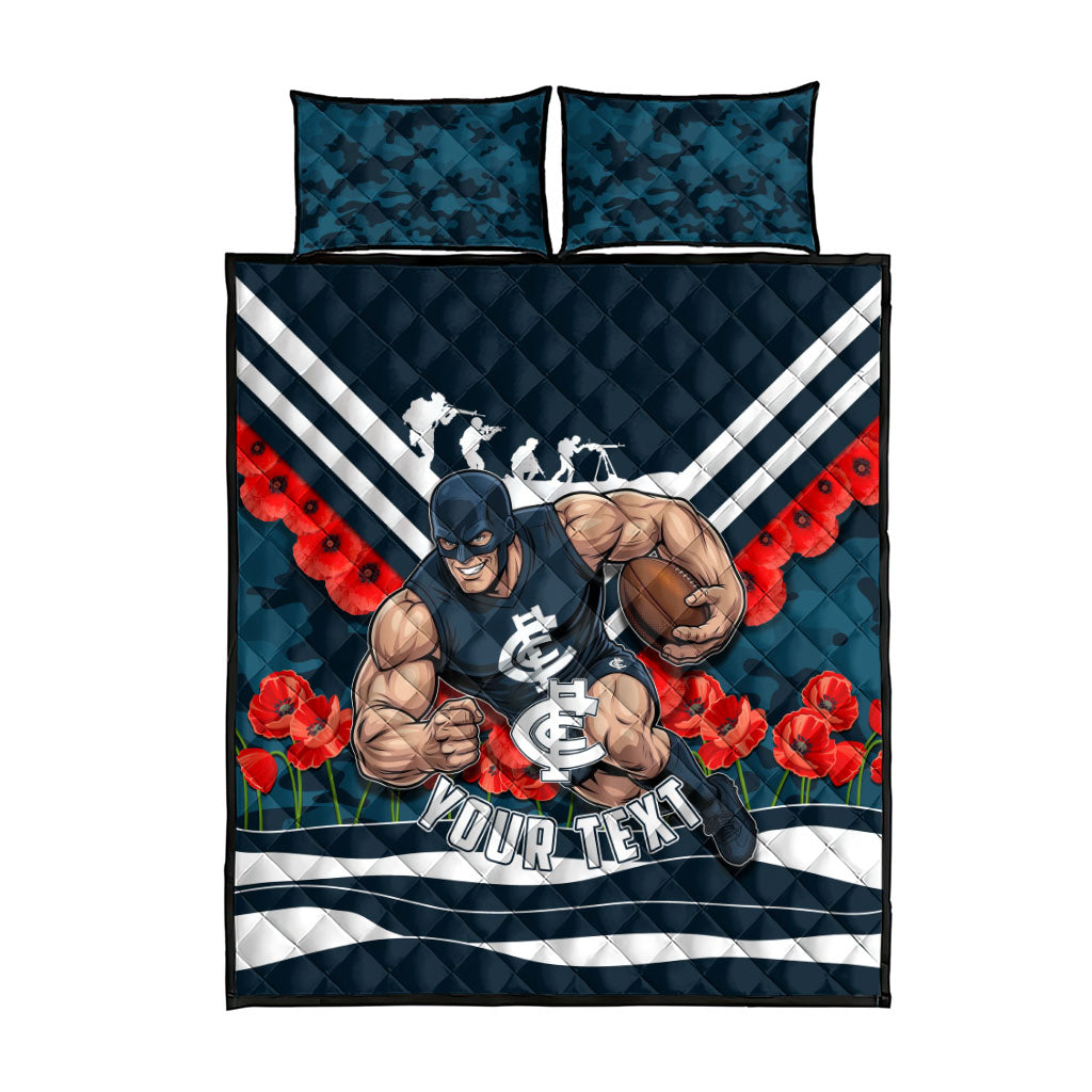 Personalised Carlton Blues ANZAC Quilt Bed Set Military Remembrance Australian Football Mascot Camouflage