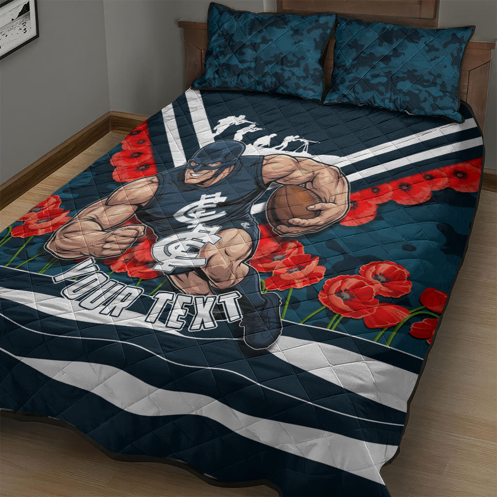 Personalised Carlton Blues ANZAC Quilt Bed Set Military Remembrance Australian Football Mascot Camouflage