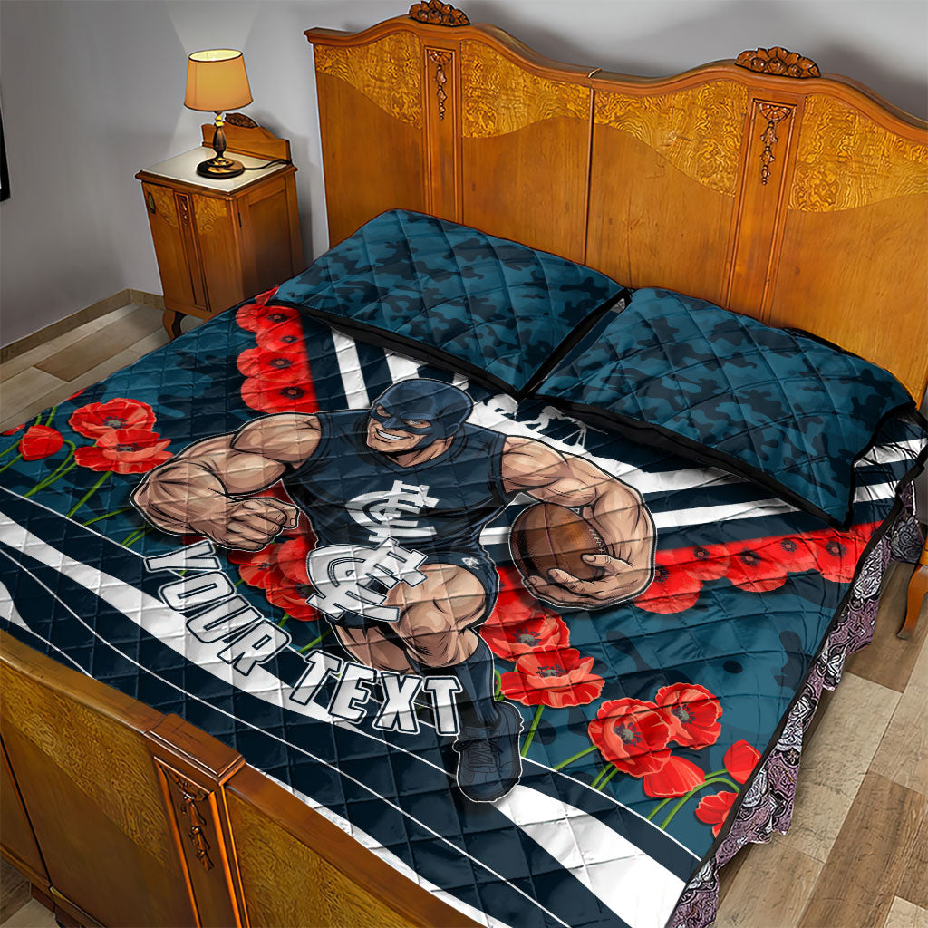 Personalised Carlton Blues ANZAC Quilt Bed Set Military Remembrance Australian Football Mascot Camouflage