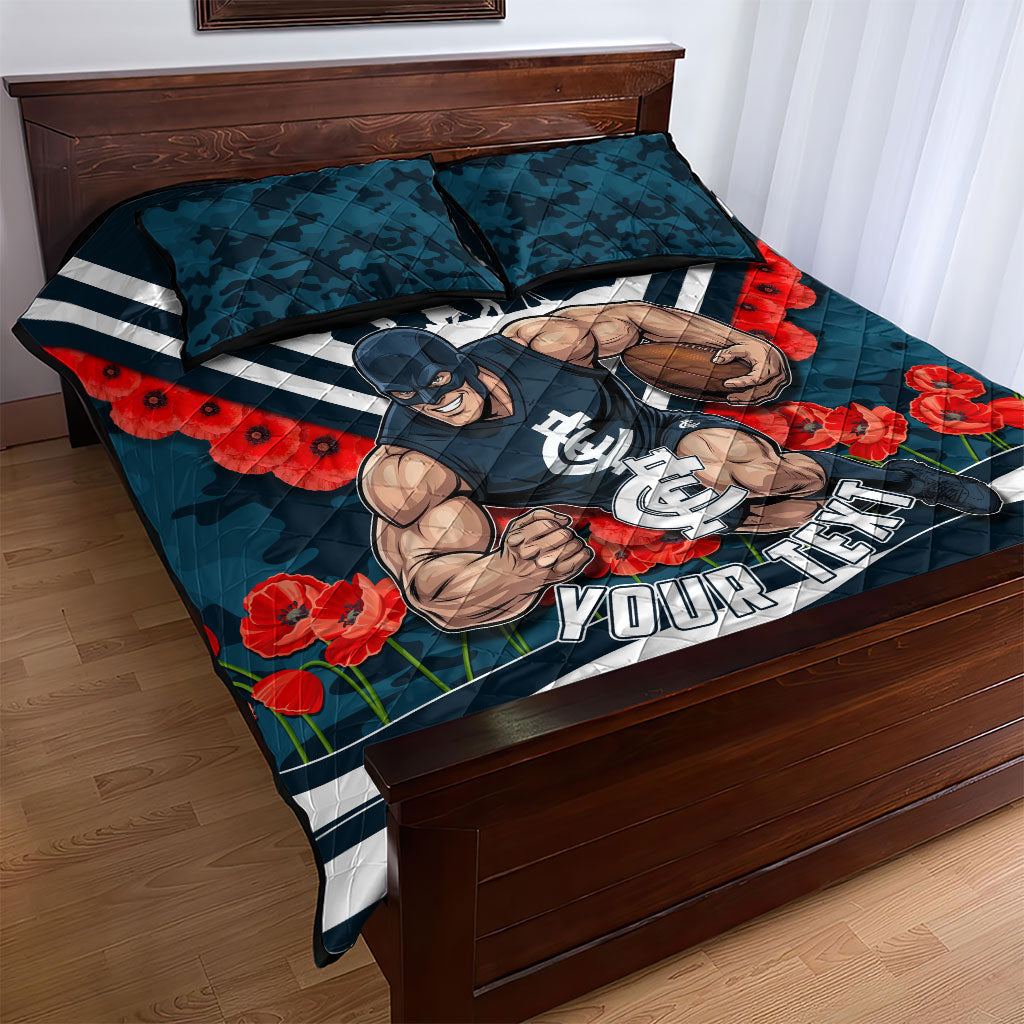 Personalised Carlton Blues ANZAC Quilt Bed Set Military Remembrance Australian Football Mascot Camouflage