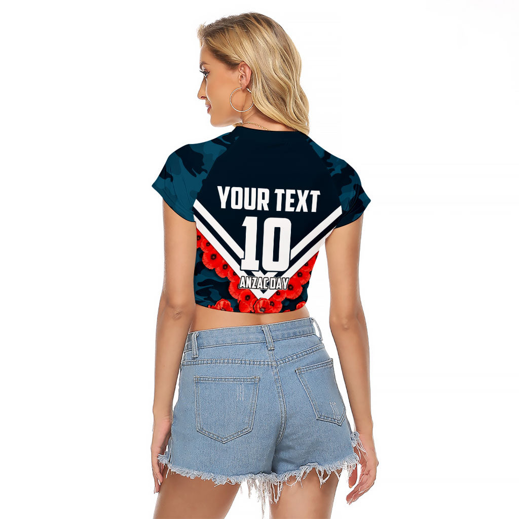Personalised Carlton Blues ANZAC Raglan Cropped T Shirt Military Remembrance Australian Football Mascot Camouflage