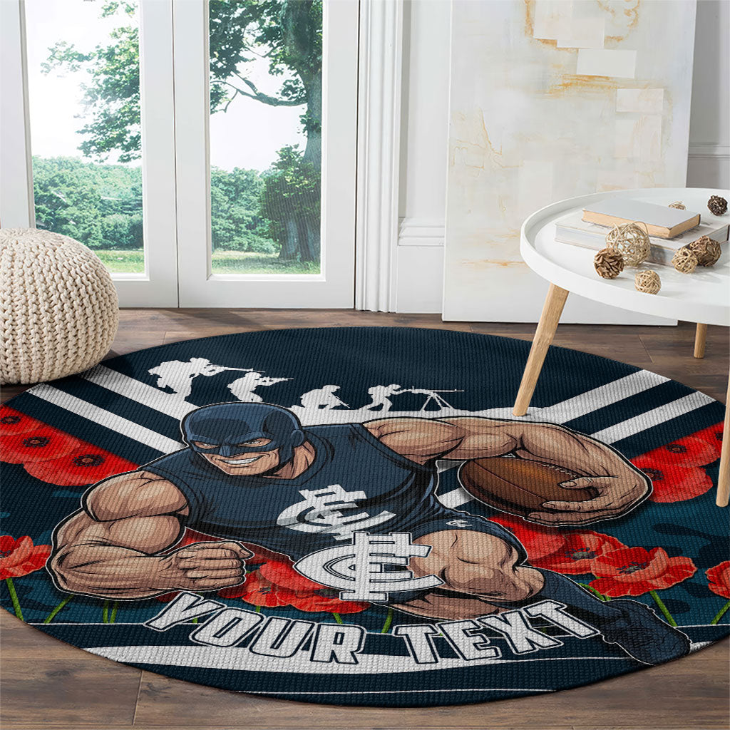 Personalised Carlton Blues ANZAC Round Carpet Military Remembrance Australian Football Mascot Camouflage
