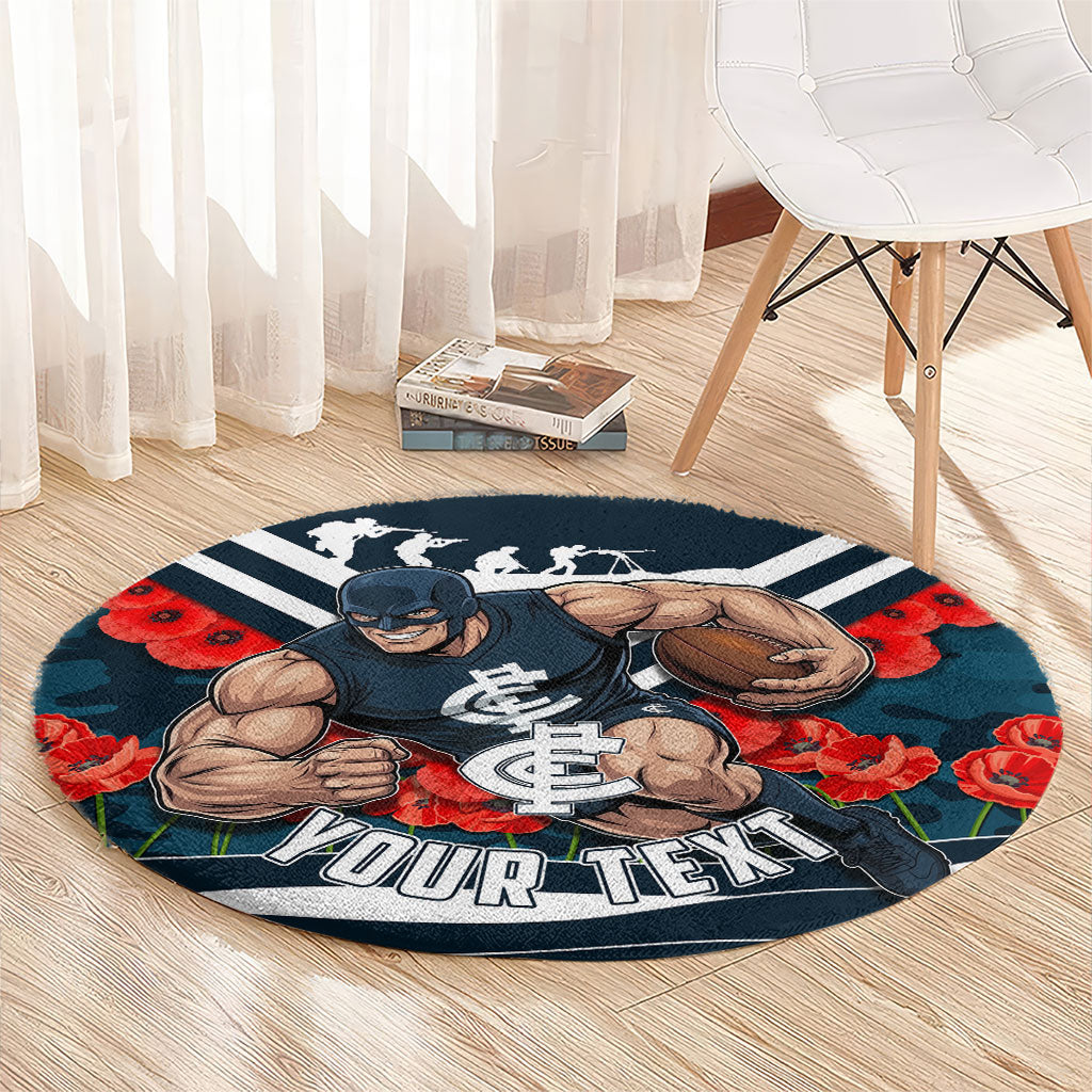 Personalised Carlton Blues ANZAC Round Carpet Military Remembrance Australian Football Mascot Camouflage