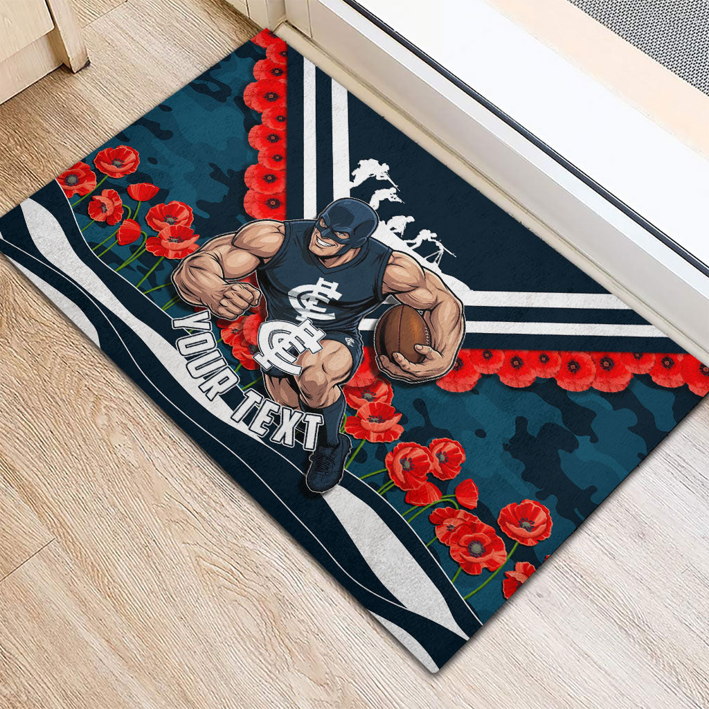 Personalised Carlton Blues ANZAC Rubber Doormat Military Remembrance Australian Football Mascot Camouflage