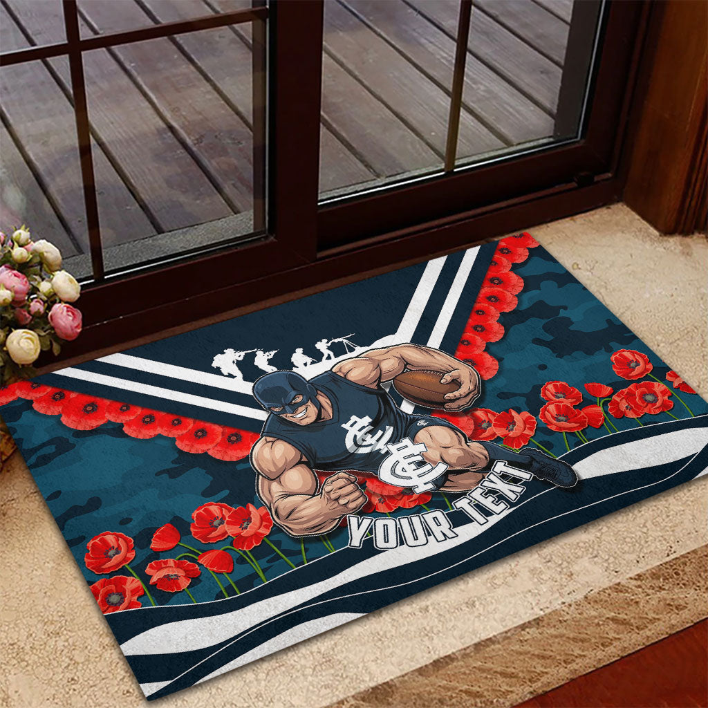 Personalised Carlton Blues ANZAC Rubber Doormat Military Remembrance Australian Football Mascot Camouflage