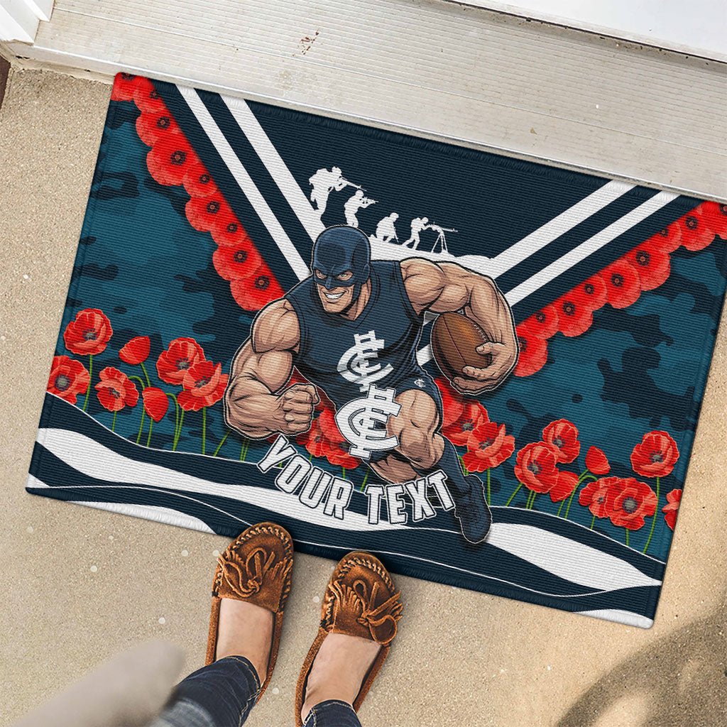 Personalised Carlton Blues ANZAC Rubber Doormat Military Remembrance Australian Football Mascot Camouflage